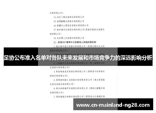 足协公布准入名单对各队未来发展和市场竞争力的深远影响分析
